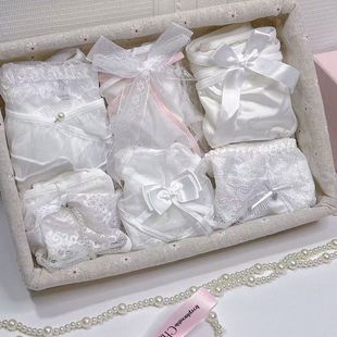中裆部透气女性感系 甜心少女蕾丝花边少女缎面日网三角内裤