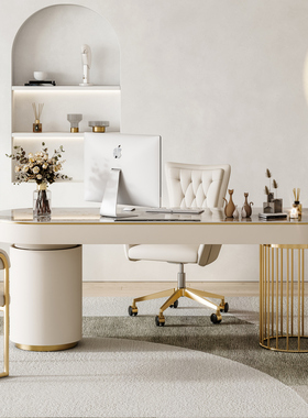 轻奢岩板书桌老板办公电脑桌书房写字台简约美容医美咨询接待桌椅