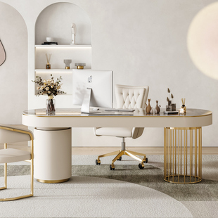 轻奢岩板书桌老板办公电脑桌书房写字台简约美容医美咨询接待桌椅