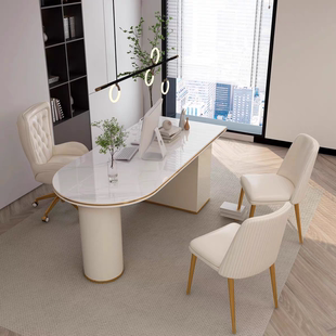 轻奢现代口腔医院接待问诊桌奶油风美容医美咨询办公老板桌椅组合