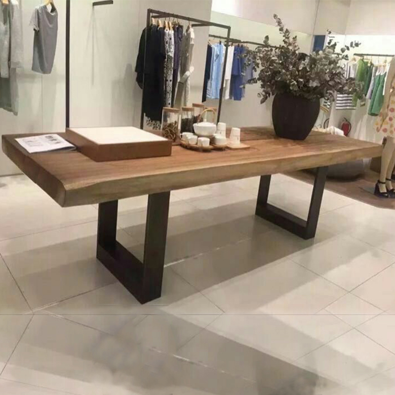美式loft复古餐桌简易长方形洽谈桌工作台简约电脑桌实木家用饭桌