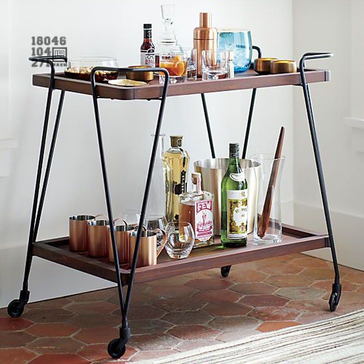 美式铁艺实木餐饮店送餐车酒店酒水车时尚KTV移动手推车loft餐车