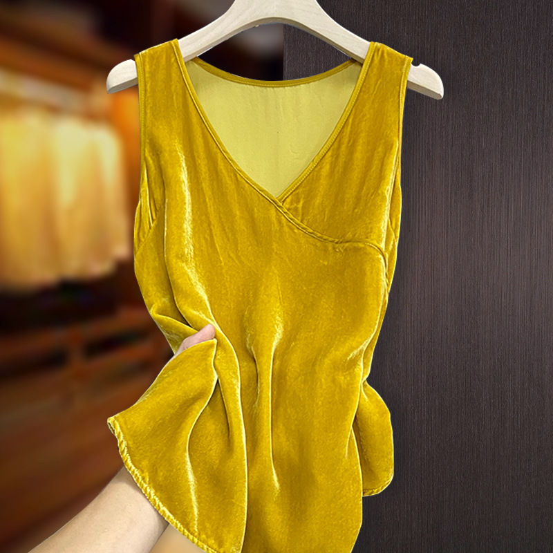 加密真丝丝绒背心打底内搭上衣女