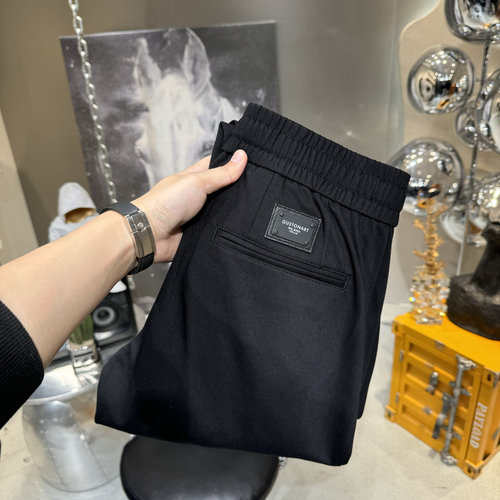 高端定制米兰欧货潮牌新款男士黑蓝色休闲百搭松紧腰小直筒休闲裤