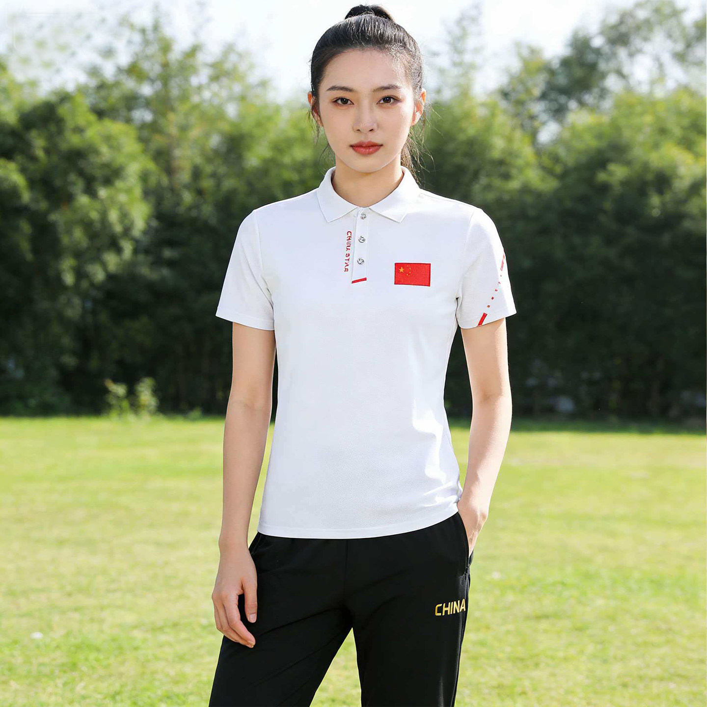 中国队运动服短袖长裤套装夏体育武术教练服国家队训练服队服定制