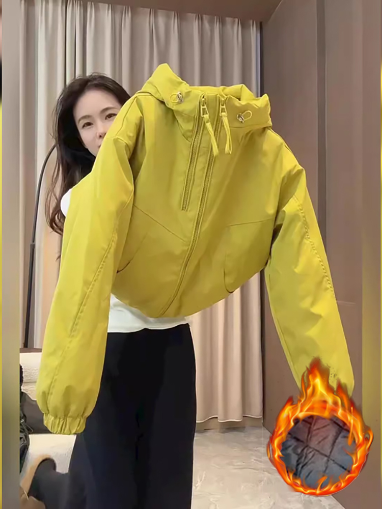 2025秋冬季新款女士洋气爆款加厚连帽棉服外套宽松休闲夹棉冲锋衣
