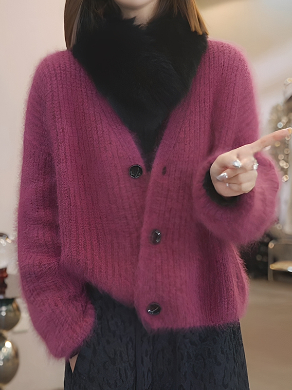 2025秋冬季新款女士宽松别致加厚V领毛衣外套超好看减龄针织开衫