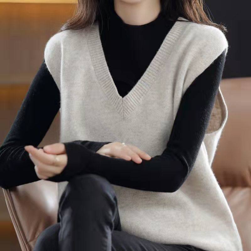 秋冬新款大码针织马甲女内搭叠穿羊毛背心无袖羊绒衫毛衣坎肩外穿