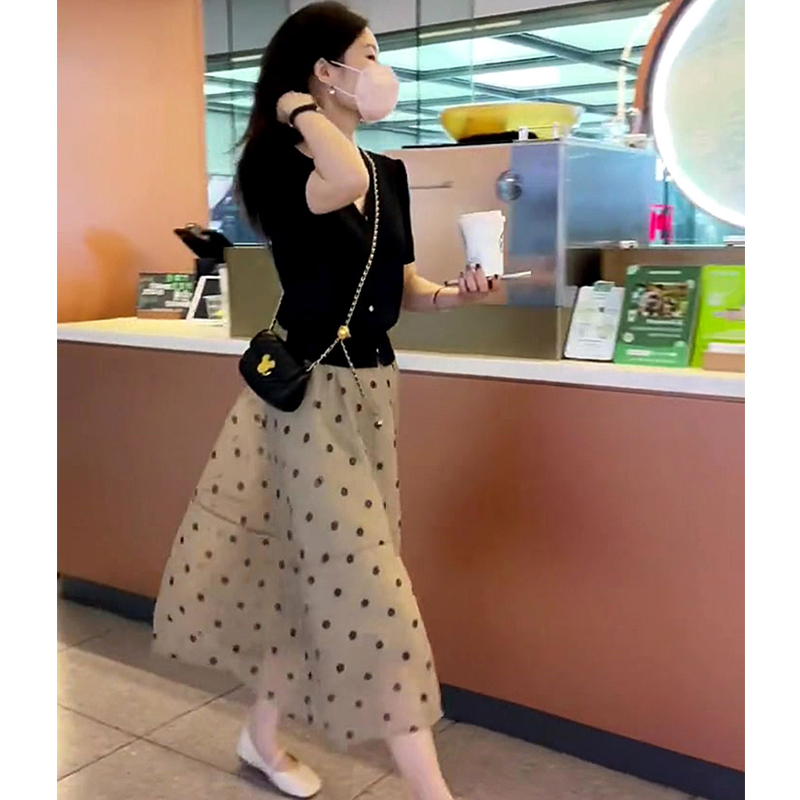 新款赫本风气质小香风半身裙两件套装高级感波点连衣裙子女装夏季