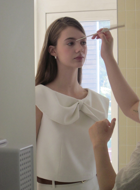 Dear wednesday.蝴蝶结亮点小香甜美梦幻无袖短款上衣半身裙套装