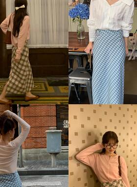 Dear wednesday.早秋复古温柔高腰a字格子显瘦直筒半身裙女秋季