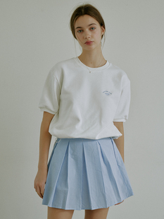 Dear wednesday.经典条纹A字宽百褶泡泡感衬衫面料半身裙短裙裤裙