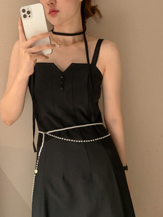 Dear wednesday. 珍珠腰带三色连衣裙纯色优雅性感高级感吊带裙