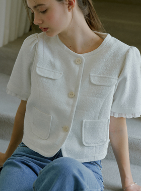 Dear wednesday.温柔奶油显瘦经典小香蕾丝边短外套半身裙套装