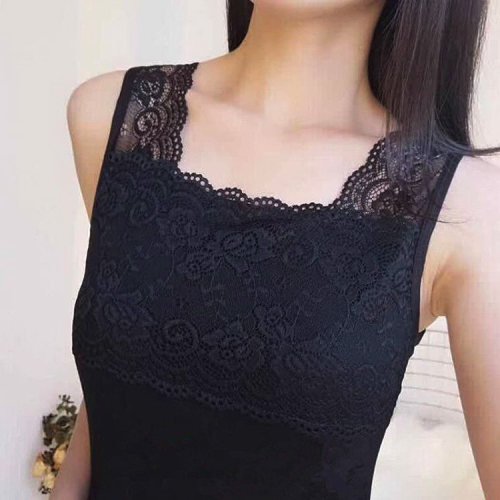 莫代尔蕾丝背心纯色花边美背