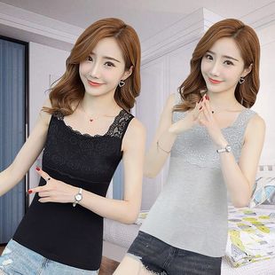 莫代尔棉蕾丝背心女防走光内搭打底纯色修身 外穿性感显瘦花边上衣