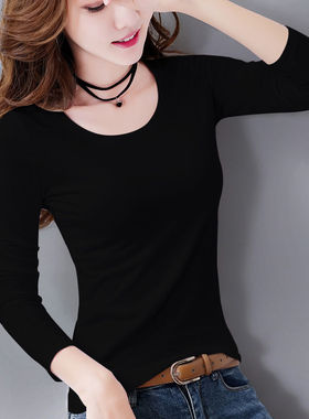莫代尔长袖t恤打底衫女薄款修身低领秋衣新款百搭黑白色上衣女装