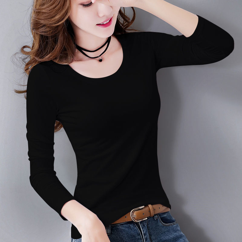 春秋季莫代尔圆领打底衫女长袖t恤女薄款修身黑白色舞蹈服秋衣潮
