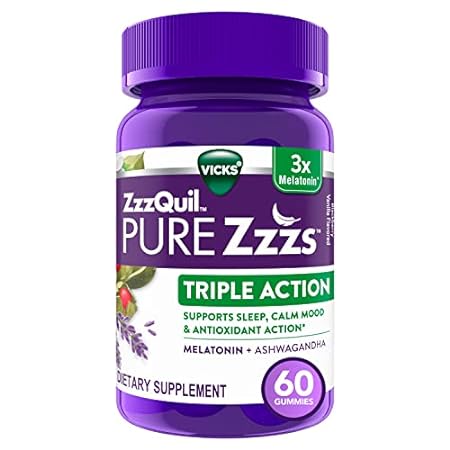 ZzzQuil PURE Zzzs Triple Action， 6mg Melatonin Gummies， 3