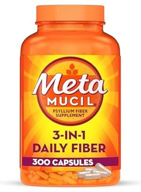 Metamucil 3-in-1 Fiber Capsules， Daily Psyllium Husk Fibe