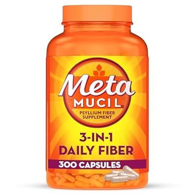 Metamucil 3-in-1 Fiber Capsules， Daily Psyllium Husk Fibe