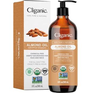 Cliganic Organic Sweet Almond Oil, 100% Pure (8oz) - for