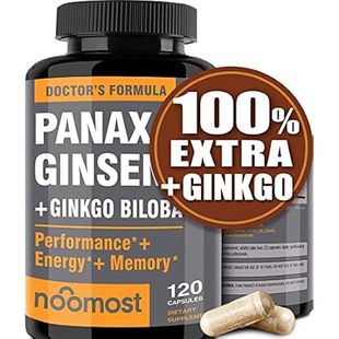 Authentic Korean Red Panax Ginseng + Ginkgo Biloba， 120 V