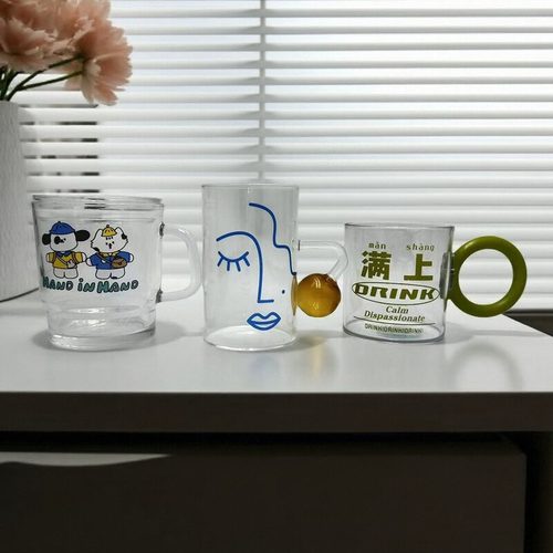【限时特价】高颜值创意把手玻璃杯家用耐高温可爱杯子水杯咖啡杯