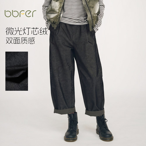 BBFER本依凡26冬高腰灯芯绒休闲裤女显瘦窄脚长裤知识分子风0230
