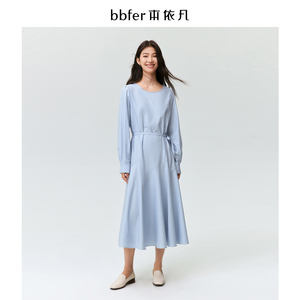 bbfer本依凡24年秋纯色长袖连衣裙系带通勤风大方裙子STSLQ0329