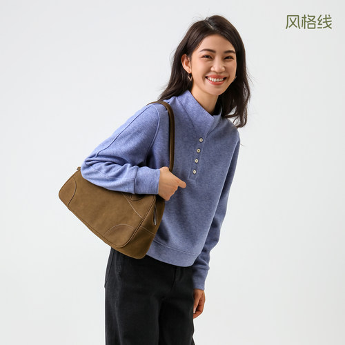 BBFER本依凡冬款立领套头卫衣女加厚气质蓝文艺风0237