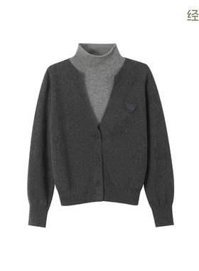 BBFER本依凡冬款女装内搭高领假两件针织衫拼色套头衫羊毛衫0092