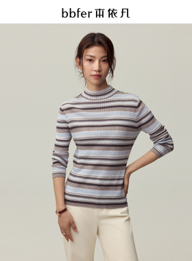 bbfer本依凡冬季针织衫女条纹打底衫内搭针织毛衣半高领SSSZZ0230