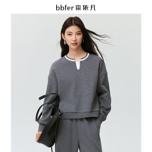 bbfer本依凡24年秋无帽卫衣女圆领套头运动宽松显瘦上衣STSWY0189