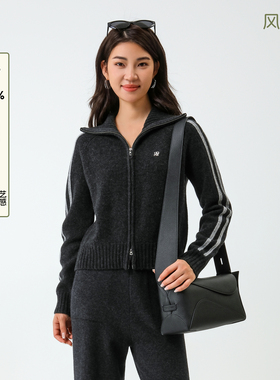 Bbfer本依凡冬款立领针织开衫女士两穿合体偏短版型100绵羊毛0083