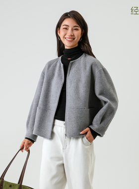 BBFER本依凡冬季连帽双面呢大衣女短款毛呢外套0275