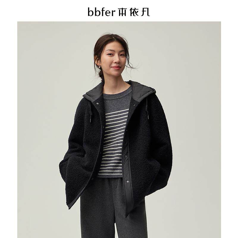 bbfer本依凡冬季毛呢大衣短款连帽外套女高级感呢子上衣SSSDM0018