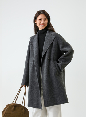 bbfer本依凡100%绵羊毛中长双面呢大衣羊毛毛呢外套呢子0267