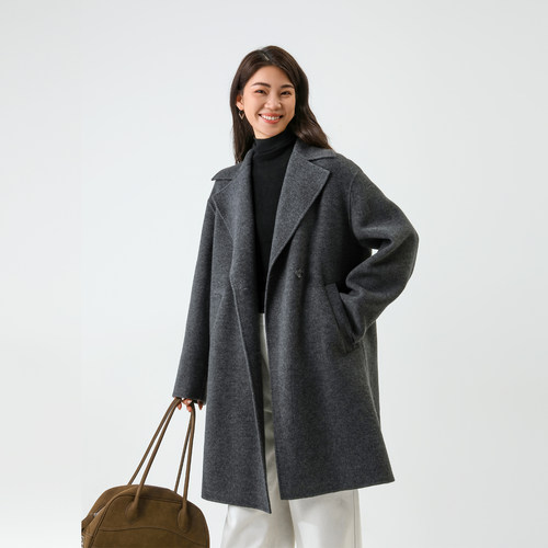 bbfer本依凡100%绵羊毛中长双面呢大衣羊毛毛呢外套呢子0267