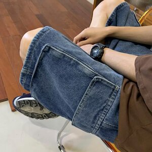 D3982工装牛仔短裤男士夏季薄款宽松ins高街港风五分休闲中裤P42图片