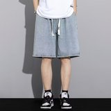 D3983水洗牛仔短裤男夏季新款宽松直筒裤五分裤百搭休闲裤P35，男装牛仔裤，星座1615-1