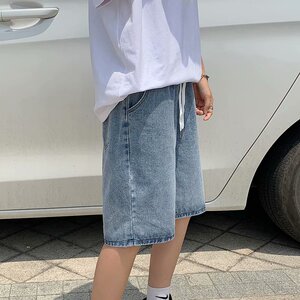 D3981夏季松紧腰牛仔短裤男宽松百搭韩版潮流直筒五分薄款裤P40图片