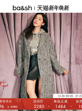 bash冬季大衣斜裁小香风粗花呢毛呢外套女1H23TAKU