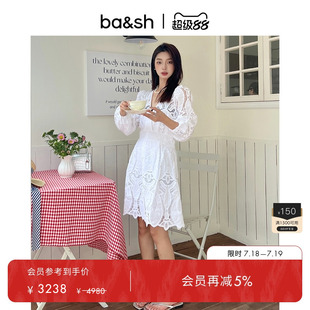 bash夏季 優雅鏤空泡泡袖 裙子女裝 蕾絲連身短裙連衣裙1E23ERIN 法式