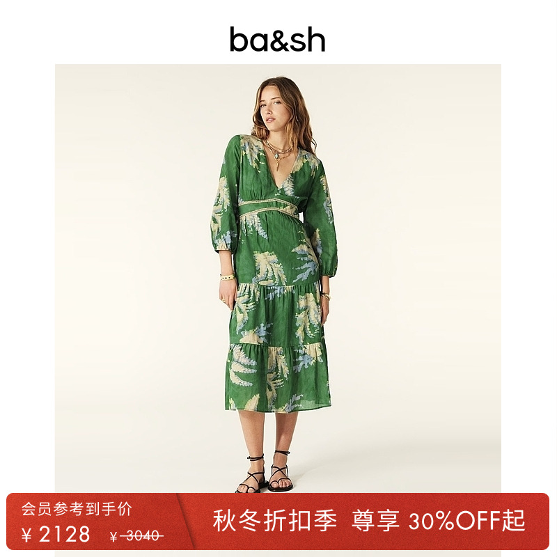 ba&sh植物系印花法式连衣裙