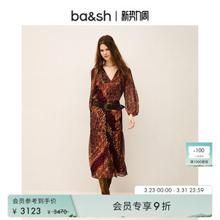 连衣裙长裙1E26ORIA 西西里织忆复古印花V领长袖 bash2026新款 春季