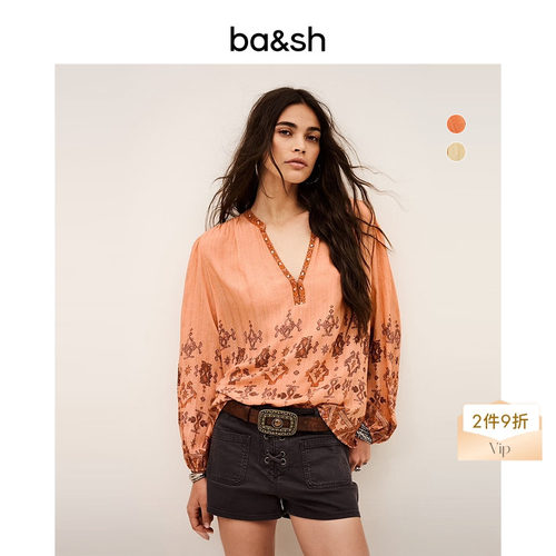 【2件9折】bash2026新款夏季赤陶海岸度假印花衬衫上衣1E26ZATO