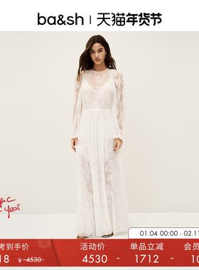 bash春季法式假日wedding纯白蕾丝派对礼服长裙1E25CYCL
