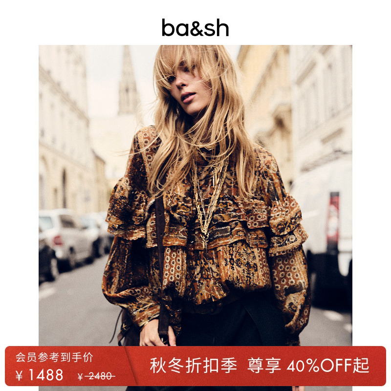 长袖衬衫复古印花上衣