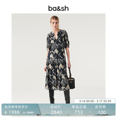 bash春季 V领多巴胺霓虹幻彩油画度假风碎花连衣裙1H23ANIS 法式